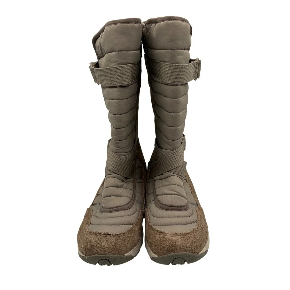 Merrell Snow Boots Womens 8 Tan Excellent Waterproof Quilted Suede Puffer Zip